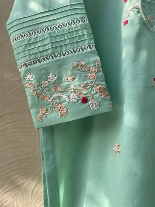 Embroidered Lawn Shirt - Turquoise - Image 3