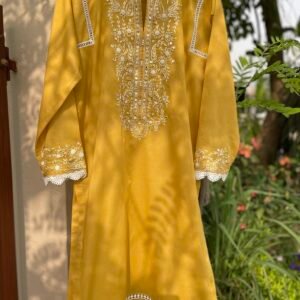 Embroidered Lawn Shirt – Mustard