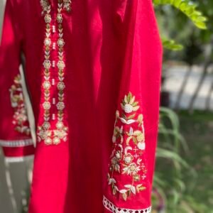 Embroidered Lawn Shirt – Red