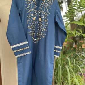 Embroidered Lawn Shirt – Navy Blue