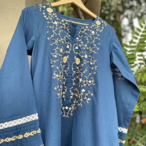 Embroidered Lawn Shirt – Navy Blue