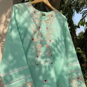 Embroidered Lawn Shirt – Turquoise