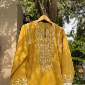 Embroidered Lawn Shirt – Mustard