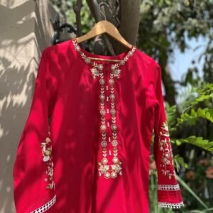 Embroidered Lawn Shirt – Red