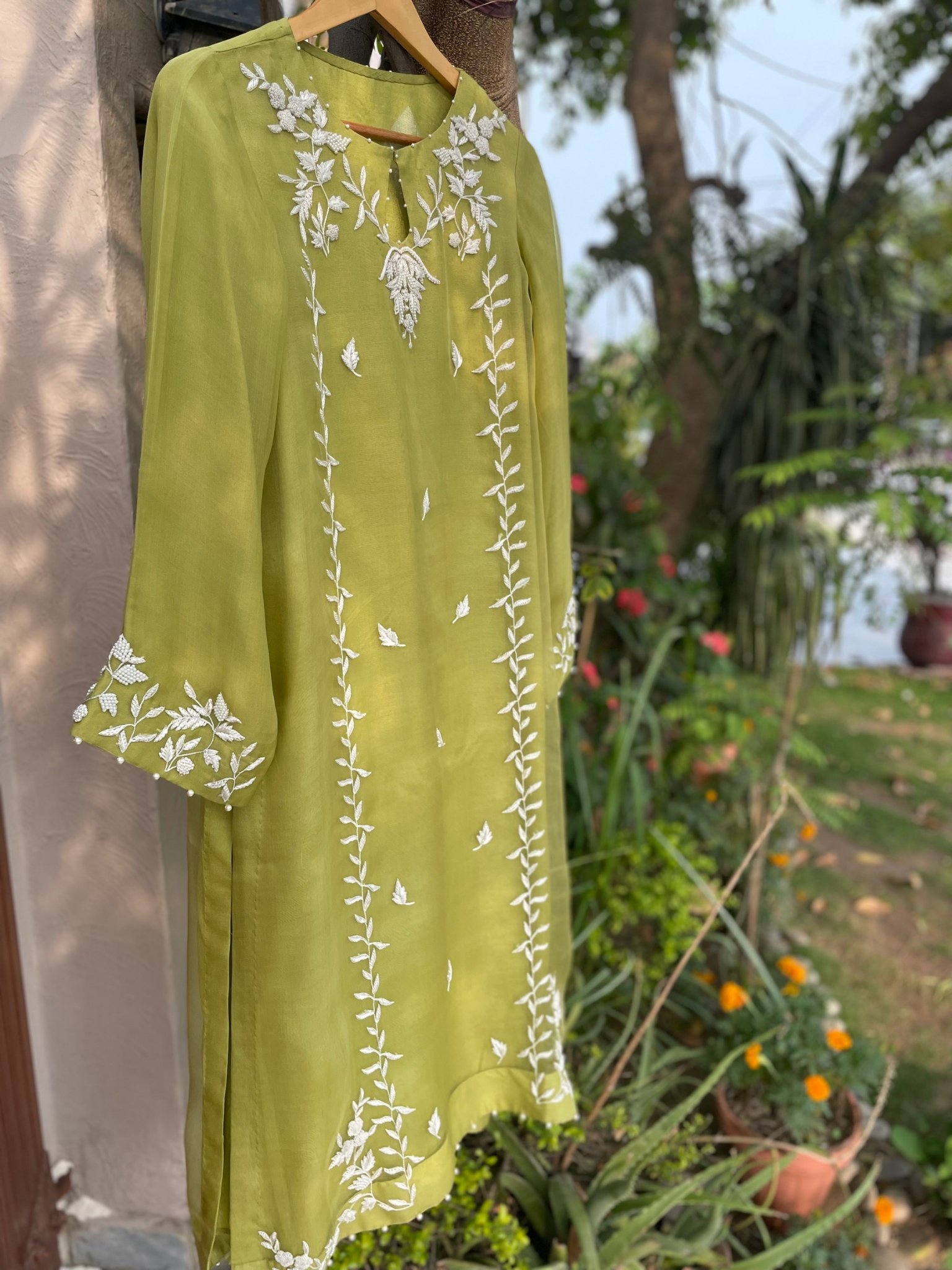 Lime Green French Knot Kurta